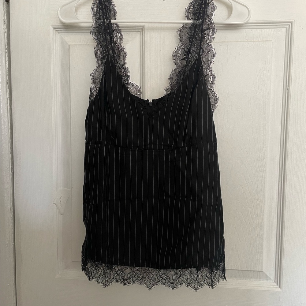 Black Lace Trim Pin Striped Camisole - All Saints